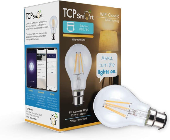 TCP Smart Wi Fi 7W Classic Filament LED Light Bulb BC/B22 Fitting (Warm White) - Student Computers