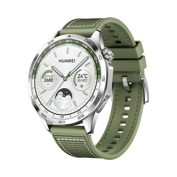 Huawei Watch GT 4 46mm Stainless Steel Case with Green Woven Strap