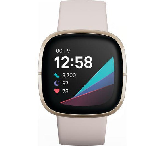 FITBIT Sense Smart Watch with Alexa & Google Assistant - Lunar White & Soft Gold